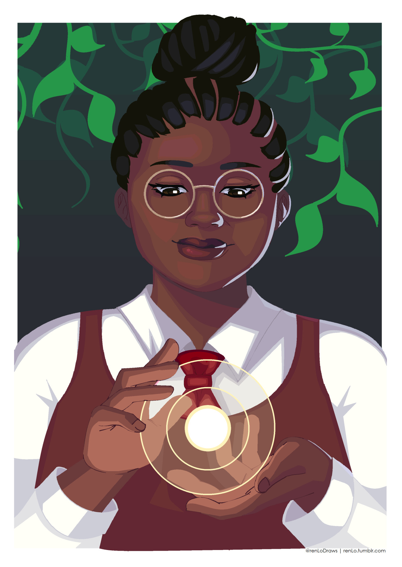 A digital painting of the character Aja, holding a glowing ball of magic.